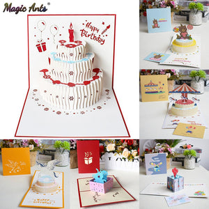 3D Pop-Up Cards Birthday Card for Girl Kids Wife Husband Birthday Cake Greeting Card Postcards Gifts Card with Envelope Stickers