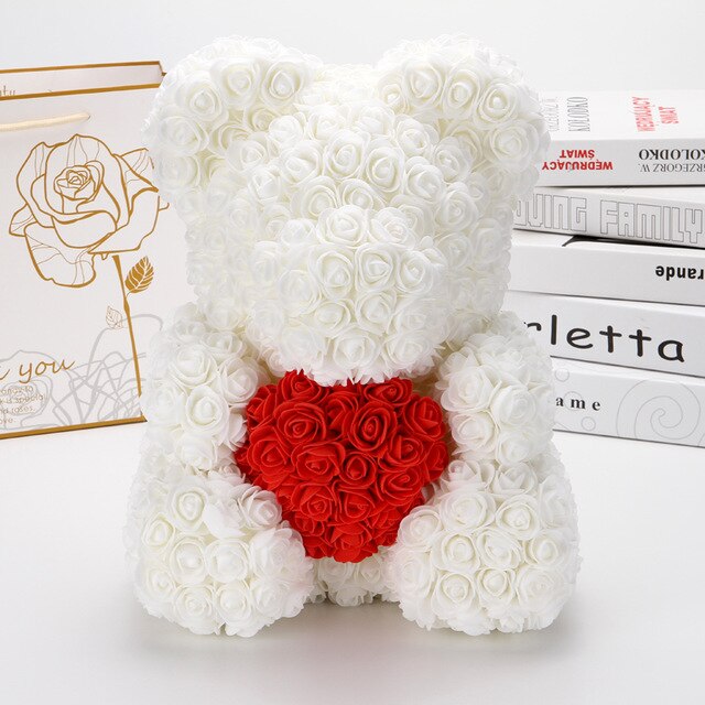 25cm Valentines Day Gift Red Rose Teddy Bear Rose Flower Artificial  Decoration Lover Gift Valentines Gift Gift Box Dropshipping