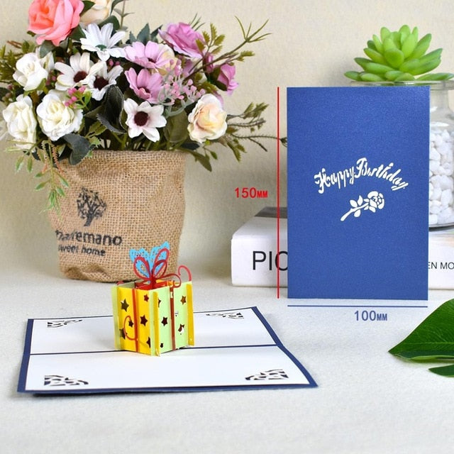 3D Pop-Up Cards Birthday Card for Girl Kids Wife Husband Birthday Cake Greeting Card Postcards Gifts Card with Envelope Stickers