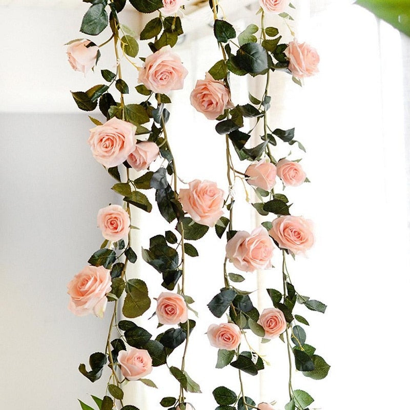 artificial flower fake plants wall hanging decor Silk Artificial Rose Vine Hanging Flowers For Wall Decoration Rattan F –  advance-faq