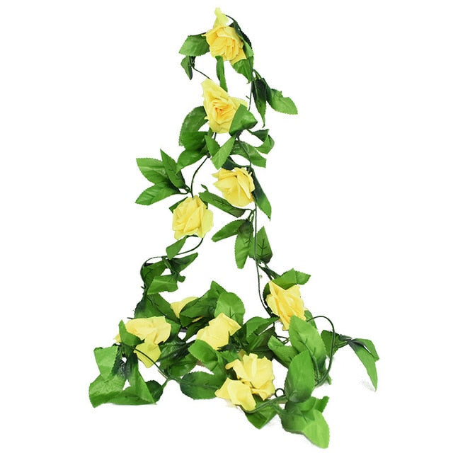 Silk Artificial Rose Vine Hanging Flowers For Wall Decoration Rattan Fake Plants Leaves Garland Romantic Wedding Home Decoration